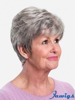 Monofilament 8 inch Straight Synthetic Boycuts Short Fabulous Grey Wigs