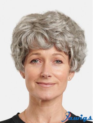 Monofilament 8 inch Wavy Synthetic Layered Short Best Grey Wigs