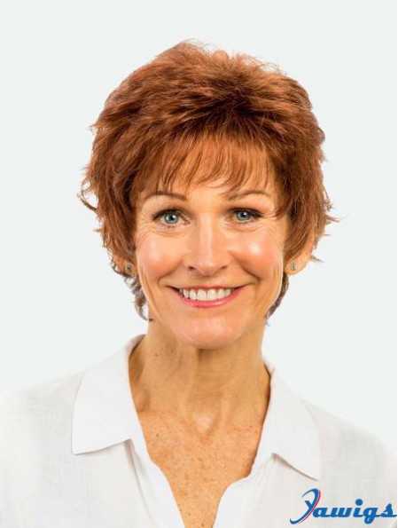 Short Monofilament Copper 8 inch Straight Synthetic Wig