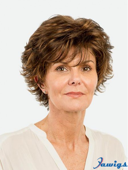 Straight Brown Monofilament Synthetic Layered 8 inch Short Wigs