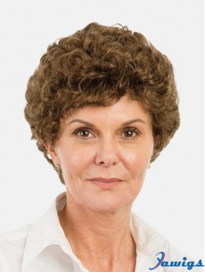 Synthetic Brown Curly 8 inch Bobs Short Monofilament Wigs