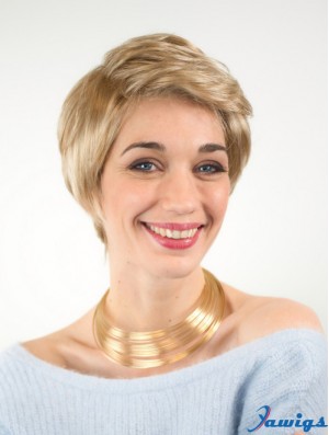 Exquisite Boycuts Short Blonde Synthetic Straight Lace Wigs