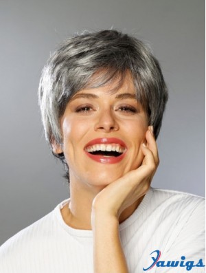 Lace Front Synthetic Short Straight Boycuts High Quality Grey Wigs