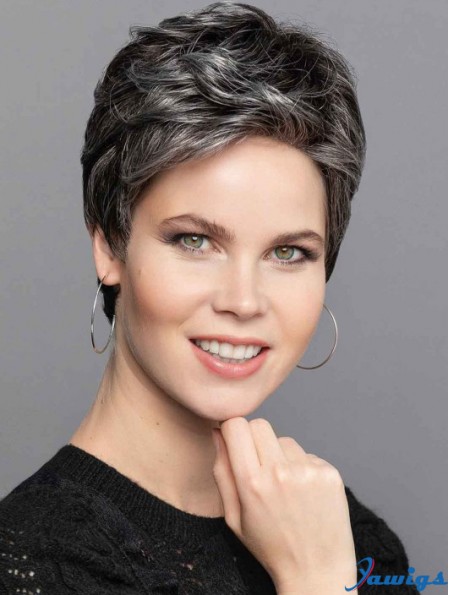 Monofilament Lace Front Wigs Grey 6" Silver Straight Wigs