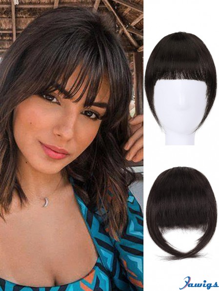 Human Hair Clip in Bangs Real Human Hair Extensions Clip in French Bangs Fringe with Temples Clip on Fringe Bangs Hair Pieces for Women