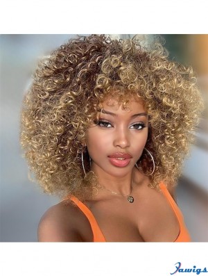 Afro Blonde Curly Wigs Short Kinky Curly Full Wigs Brown Mixed Blonde