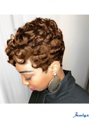 Short Wigs for Black Women Auburn Brown Pixie Cut Wig with Bangs