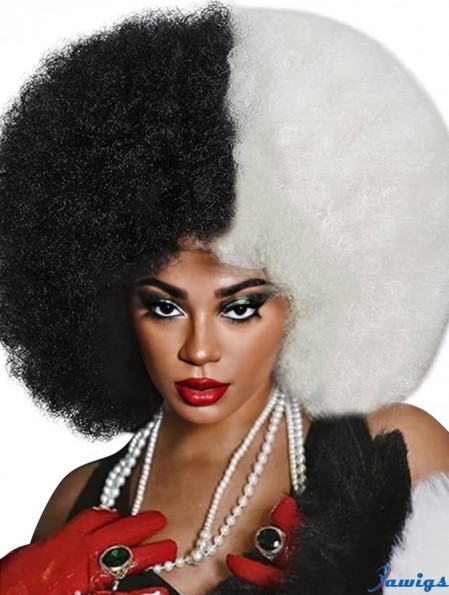 Black Women Curly Wigs Soft Natural Looking Fluff and Bouncy Black and white Afro Wigs Synthetic Hair