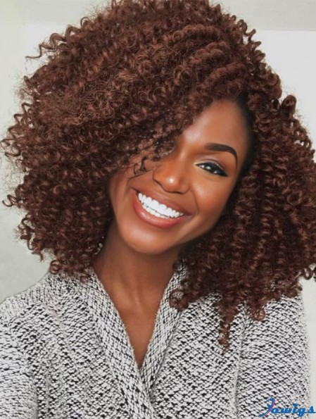 Short Kinky Curly Wigs Brown Side Part Wig Afro Curly Wig Heat Resistant Fiber Synthetic