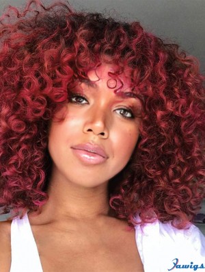 Curly Wigs for Women Kinky Afro Curly Wig with Bangs Burgundy Color Synthetic