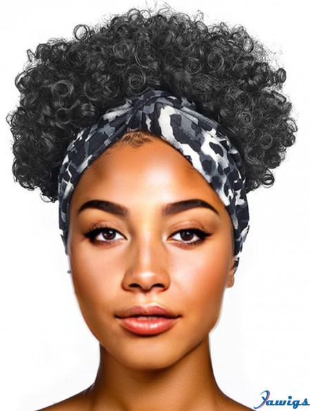 Afro puff headband Wig for Black Women Natural Black kinky curly