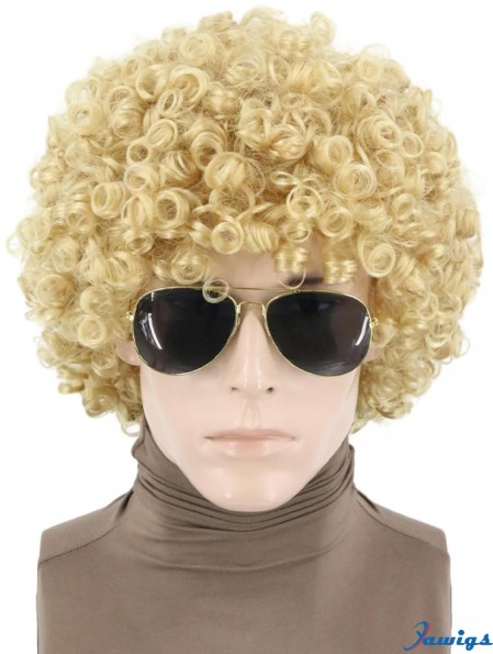 Afro Wigs for Men and Women Blonde Short Curly Rock Wigs Halloween Disco Hippie Costume Wigs