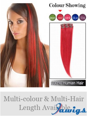 Fashionable Red Straight Remy Human Hair Clip In Hair Extensions