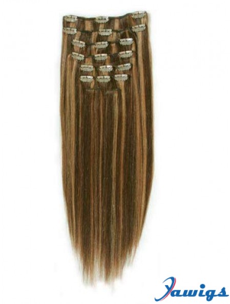 Fashion Brown Straight Remy Human Hair Clip In Hair Extensions