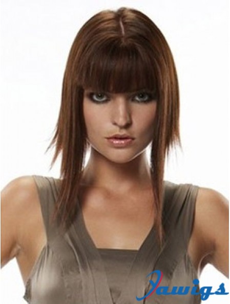 Human Hair Hairpieces Straight Style Long Length Auburn Color