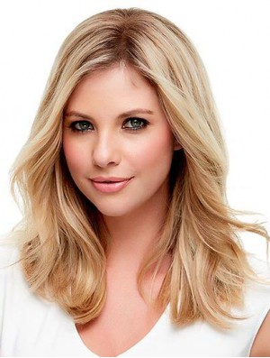 Human Hair Wavy Blonde With Monofilament Blonde Color Shoulder Length