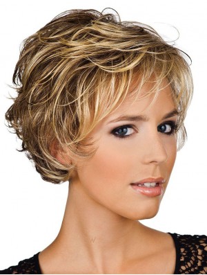 Human Hair Wigs UK Layered Cut Wavy Style Short Length