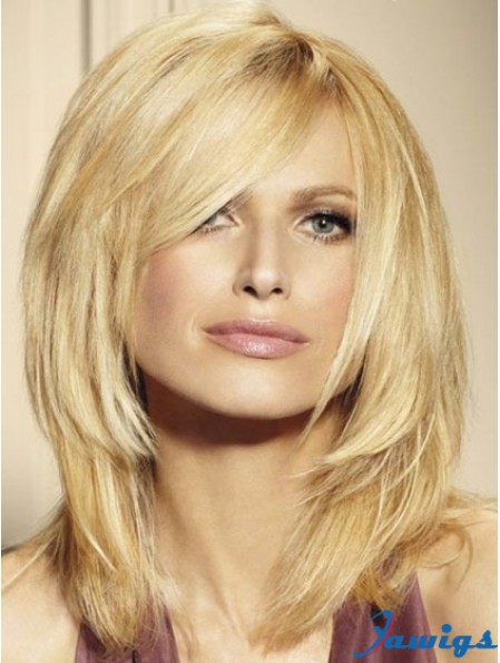 100% Human Hair Wigs Blonde Color Shoulder Length Layered Cut