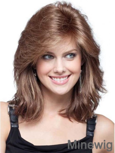 Flexibility Auburn Wavy Shoulder Length Remy Human Lace Front Mono Wigs