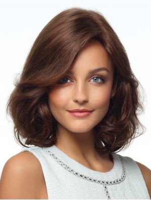 Curly Human Hair Wigs With Monofilament Layered Cut Brown Color