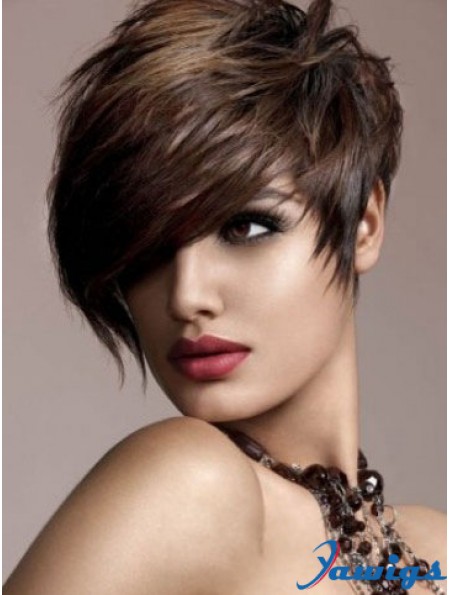 Human Hair Brown Wig Straight Style Short Length Boycuts