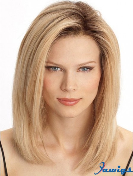 Cheap Monofilament Human Hair Wigs Sale Blonde Color Shoulder Length