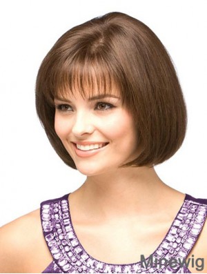 Cheap Human Bob Wigs With Monofilament Chin Length Auburn Color