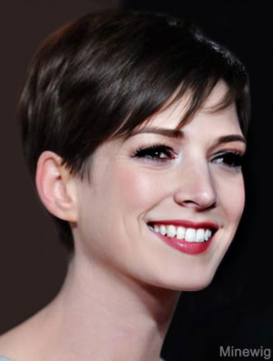 Remy Human Boycuts Lace Front Cropped Brown Anne Hathaway Wigs