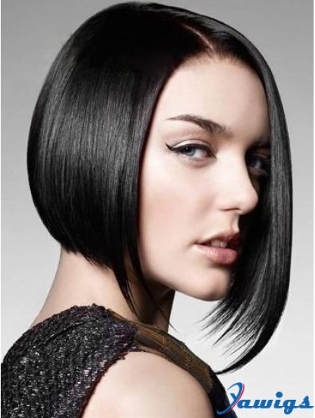 Remy Human Monofilament Chin Length Straight Black Bob Wig