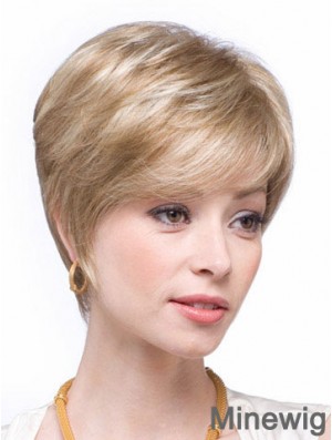 Blonde Human Hair Wigs Blonde Color Straight Style Layered