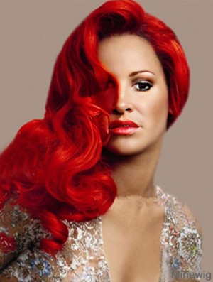 Red Wig Human Hair With Capless Wavy Style Long Length