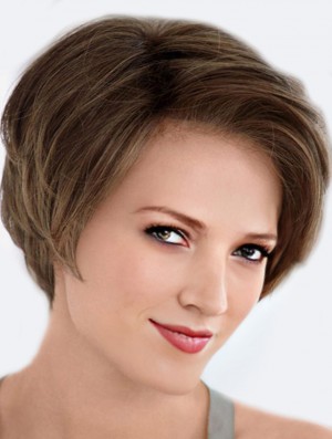 Human Hair Wigs Affordable Lace Front Wigs Monofilament Straight Style Brown Color Short Length Wigs