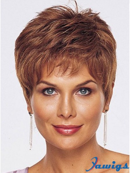 Straight Style Cropped Length Auburn Color wig