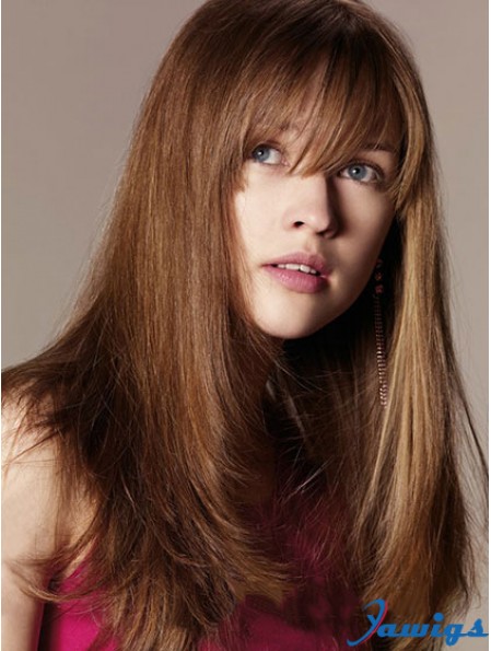 Synthetic Wig With Bangs Long Length Straight Style Auburn Color