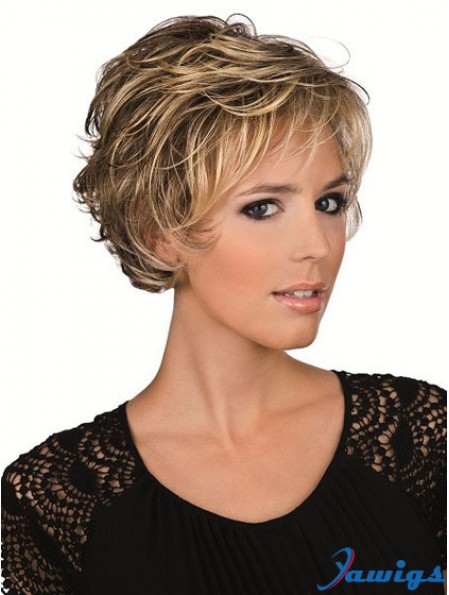 Human Hair Brown With Lace Front Cropped Length Layered Cut