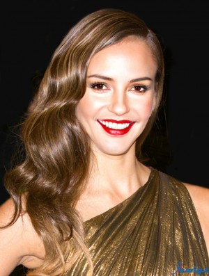 Remy Human Long Lace Front Brown Wavy Jessica Alba Celebrity Wigs