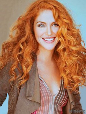 Without Bangs Long Copper Wavy 18 inch Hairstyles Human Hair Rachelle Lefevre Wigs