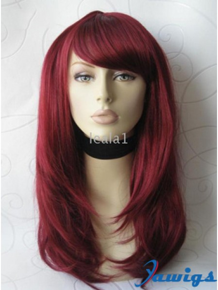 Front Lace Wig With Bangs Long Length Straight Style Red Color