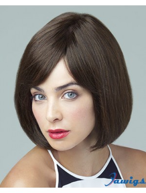 Remy Human Brown Straight Bobs 10 inch Large Cap Monofilament Wigs