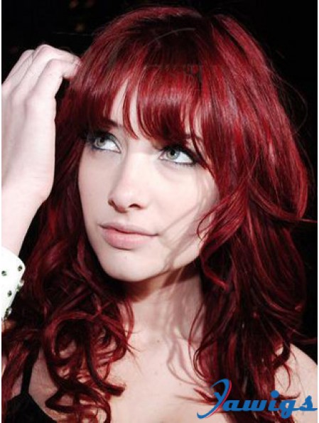 Capless With Bangs Long Curly 18 inch Red Cheapest Fashion Wigs