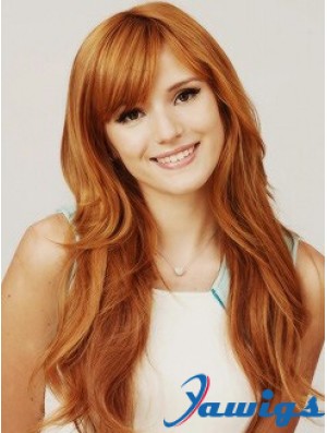 With Bangs Long Copper Wavy 22 inch Hairstyles Human Hair Bella Thorne Wigs