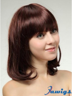 Shoulder Length Bob Wigs With Capless Remy Straight Style Auburn Color