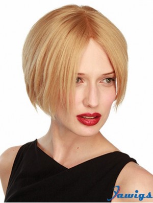 Straight Short Blonde 6 inch Lace Front Soft Bob Wigs