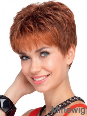 Red Wavy Cropped Boycuts Lace Front Cheap Wig