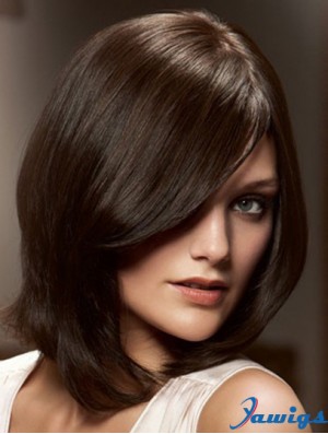 12 inch Brown Chin Length Layered Straight Flexibility Lace Wigs