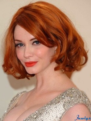 Bobs Chin Length Copper Wavy 11 inch Beautiful Human Hair Christina Hendricks Wigs