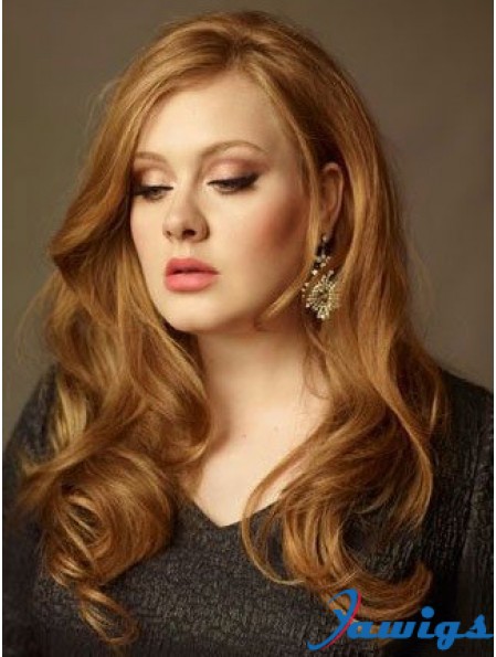 Without Bangs Long Copper Wavy 20 inch Sleek Human Hair Adele Adkins Wigs