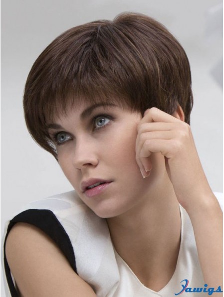 Brown Straight Cropped Boycuts Lace Front Cheap Wigs UK Sale