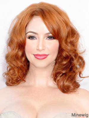 Full Lace Human Hair Christina Hendricks Wigs Shoulder Length Cropped Color Wavy Style