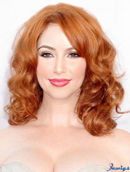 Full Lace Human Hair Christina Hendricks Wigs Shoulder Length Cropped Color Wavy Style